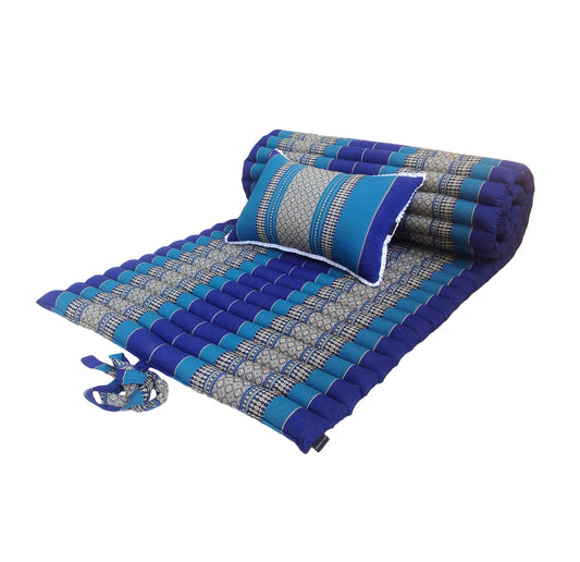 Thai Kapok Roll Up Floor & Topper Mattress & Pillow Set – Medium (200 × 80cm) - Royal Blue