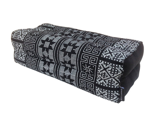 Thai Kapok Yoga & Meditation Cushion Support Block (35 × 15 × 10cm) – Natural Kapok Meditation Seat & Yoga Bolster by Collumino (Black & White Batik)