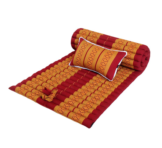 Thai Kapok Roll Up Floor & Topper Mattress & Pillow Set – Medium (200 × 80cm) - Copper & Burgundy