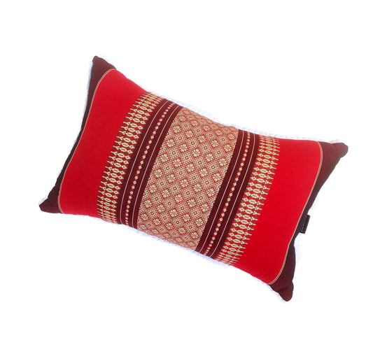 Traditional Thai Kapok Yoga & Meditation Support Pillow – Large Rectangle 45×28cm | Firm Floor Cushion for Yoga, Meditation & Massage (Red and Maroon)