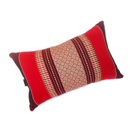 Traditional Thai Kapok Yoga & Meditation Support Pillow – Large Rectangle 45×28cm | Firm Floor Cushion for Yoga, Meditation & Massage (Red and Maroon)