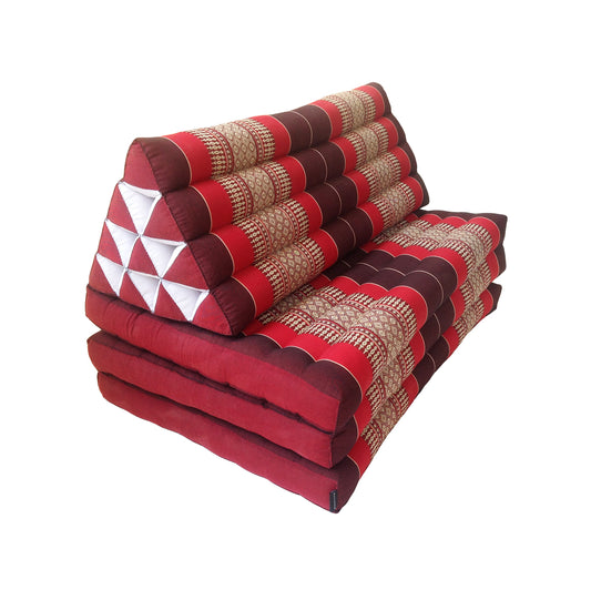 Thai Kapok Extra-Wide 3-Fold Floor Cushion Recliner Futon Set – Red & Maroon