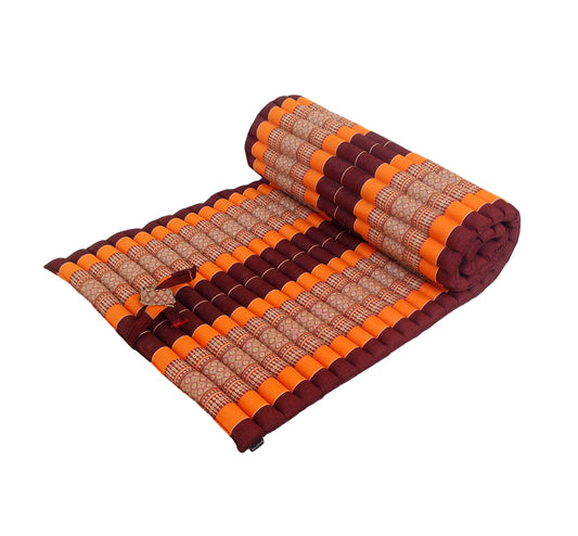 Thai Kapok Roll Up Floor & Topper Mattress – Medium 200 × 80cm - Orange & Maroon