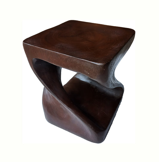 Collumino 12” (30cm) Solid Suar Wood Twist Side Table – Dark Chocolate Wooden End Table & Accent Stool