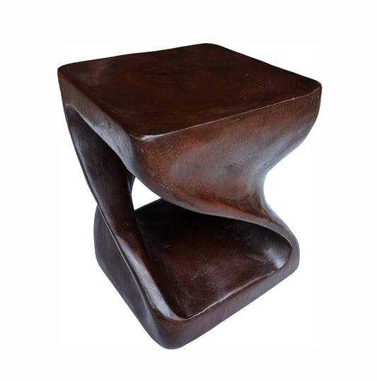 Collumino 12” (30cm) Solid Suar Wood Twist Side Table – Dark Chocolate Wooden End Table & Accent Stool