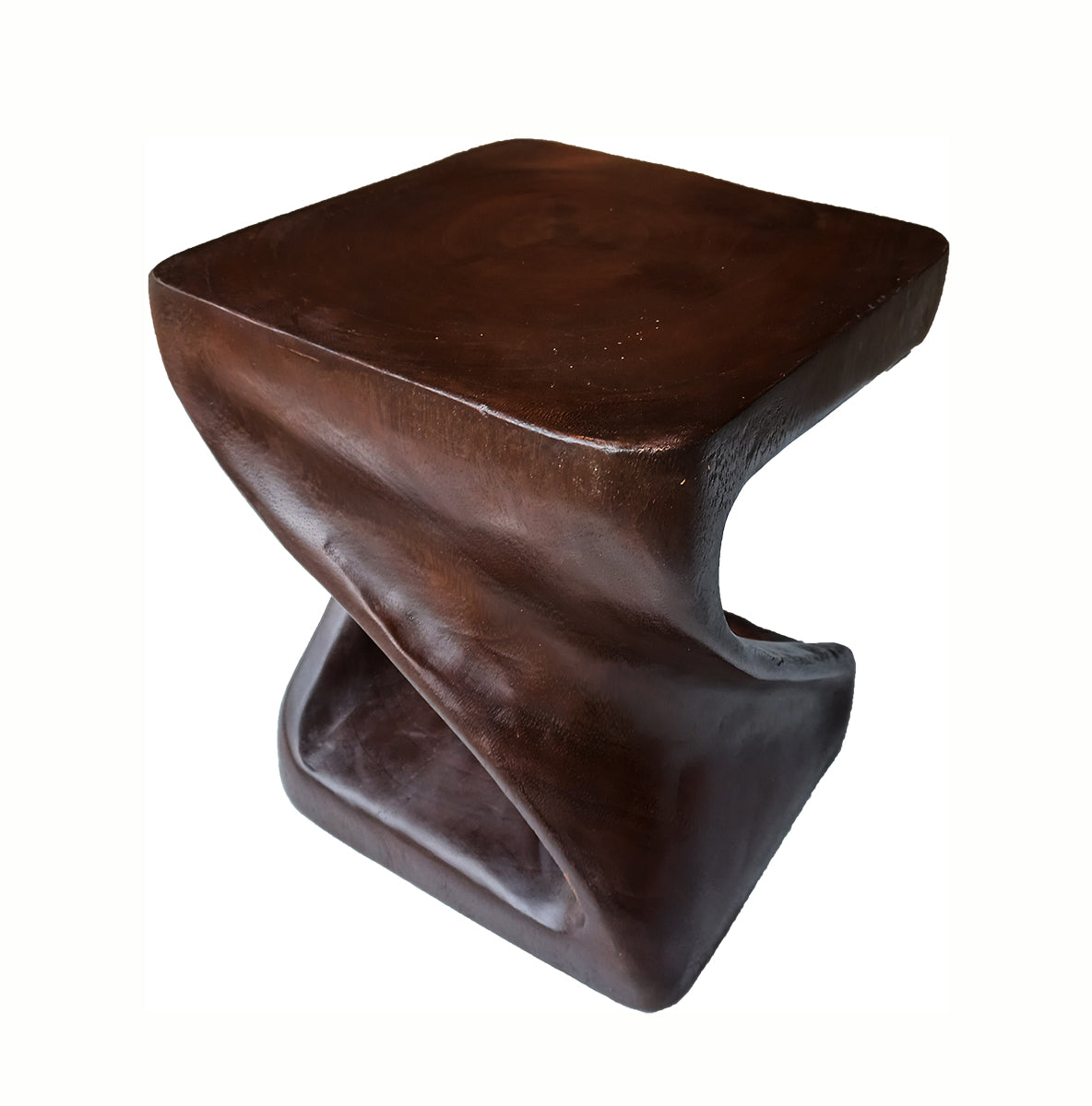 Collumino 12” (30cm) Solid Suar Wood Twist Side Table – Dark Chocolate Wooden End Table & Accent Stool