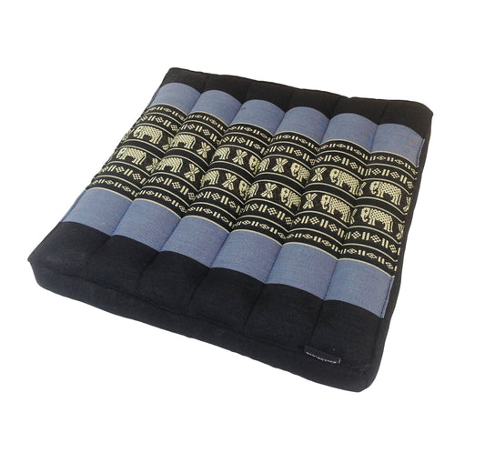 Thai Kapok Meditation Floor Cushion 40cm | Firm Yoga & Prayer Seat (Navy Blue with Elephants)