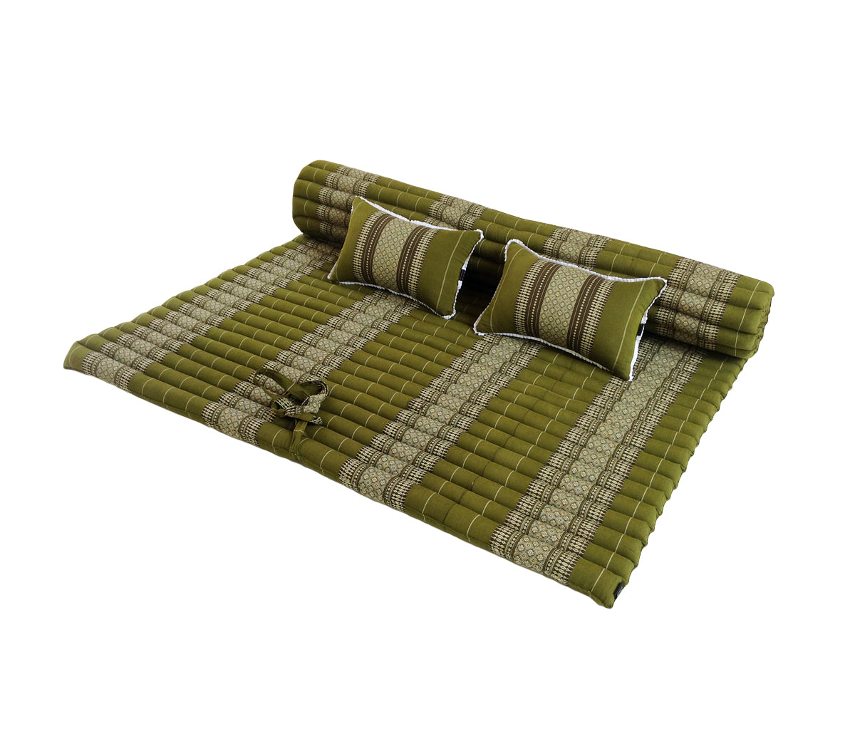 Thai Kapok XXL Roll-Up Double Mattress with Matching Pillows for Yoga or Massage, Green