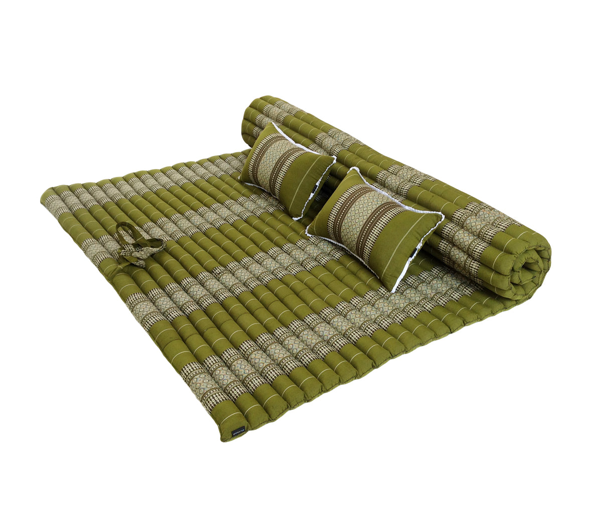Thai Kapok XXL Roll-Up Double Mattress with Matching Pillows for Yoga or Massage, Green