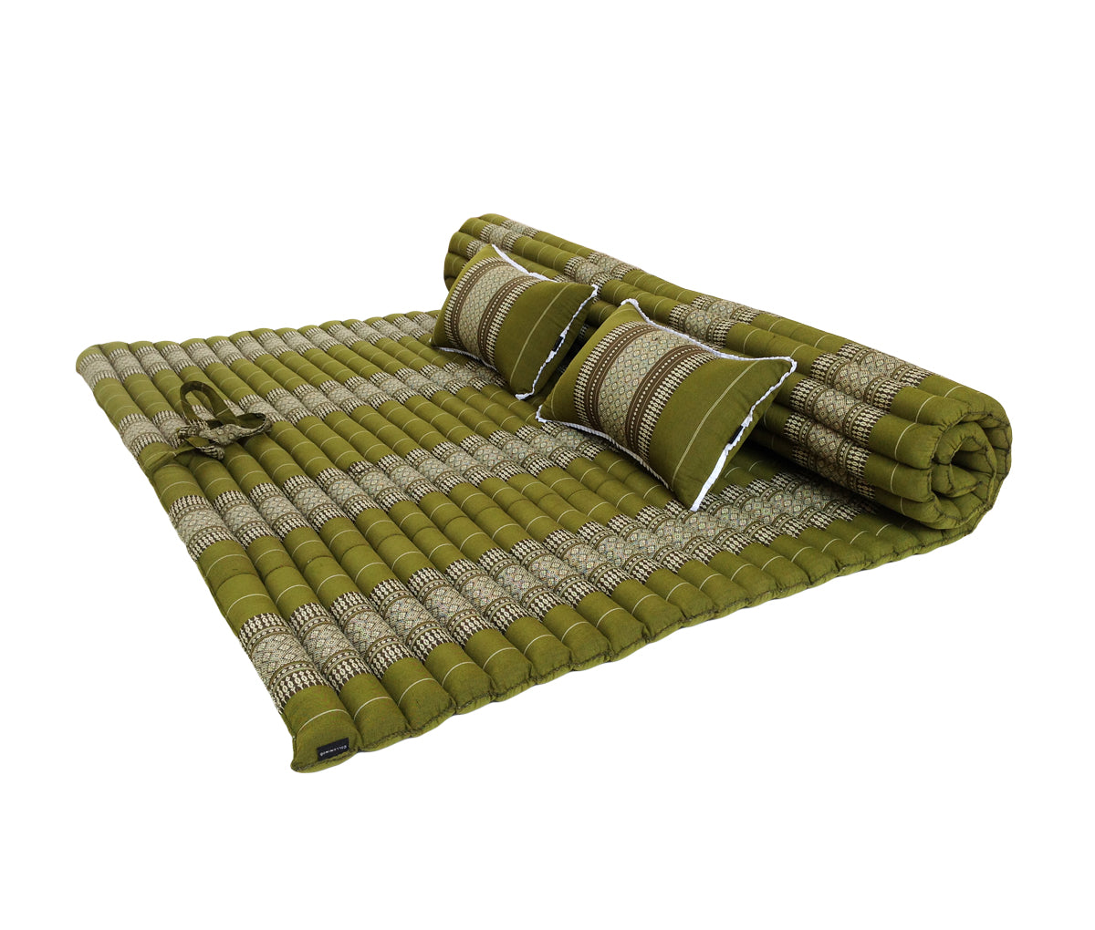 Thai Kapok XXL Roll-Up Double Mattress with Matching Pillows for Yoga or Massage, Green