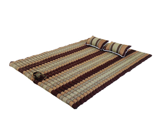 Thai Kapok XXL Roll-Up Double Mattress with Matching Pillows for Yoga or Massage, Brown