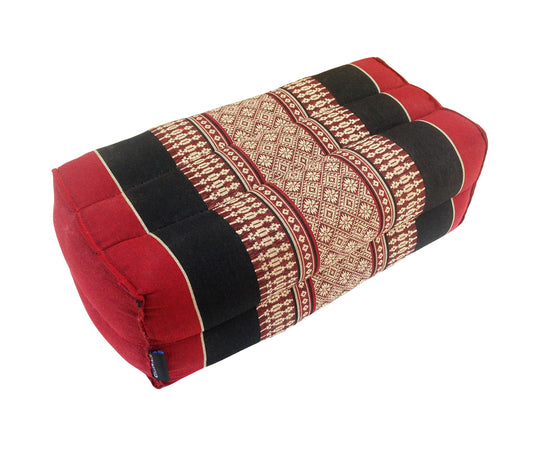 Thai Kapok Yoga & Meditation Cushion Support Block (35 × 15 × 10cm) – Natural Kapok Meditation Seat & Yoga Bolster by Collumino (Black & Red)