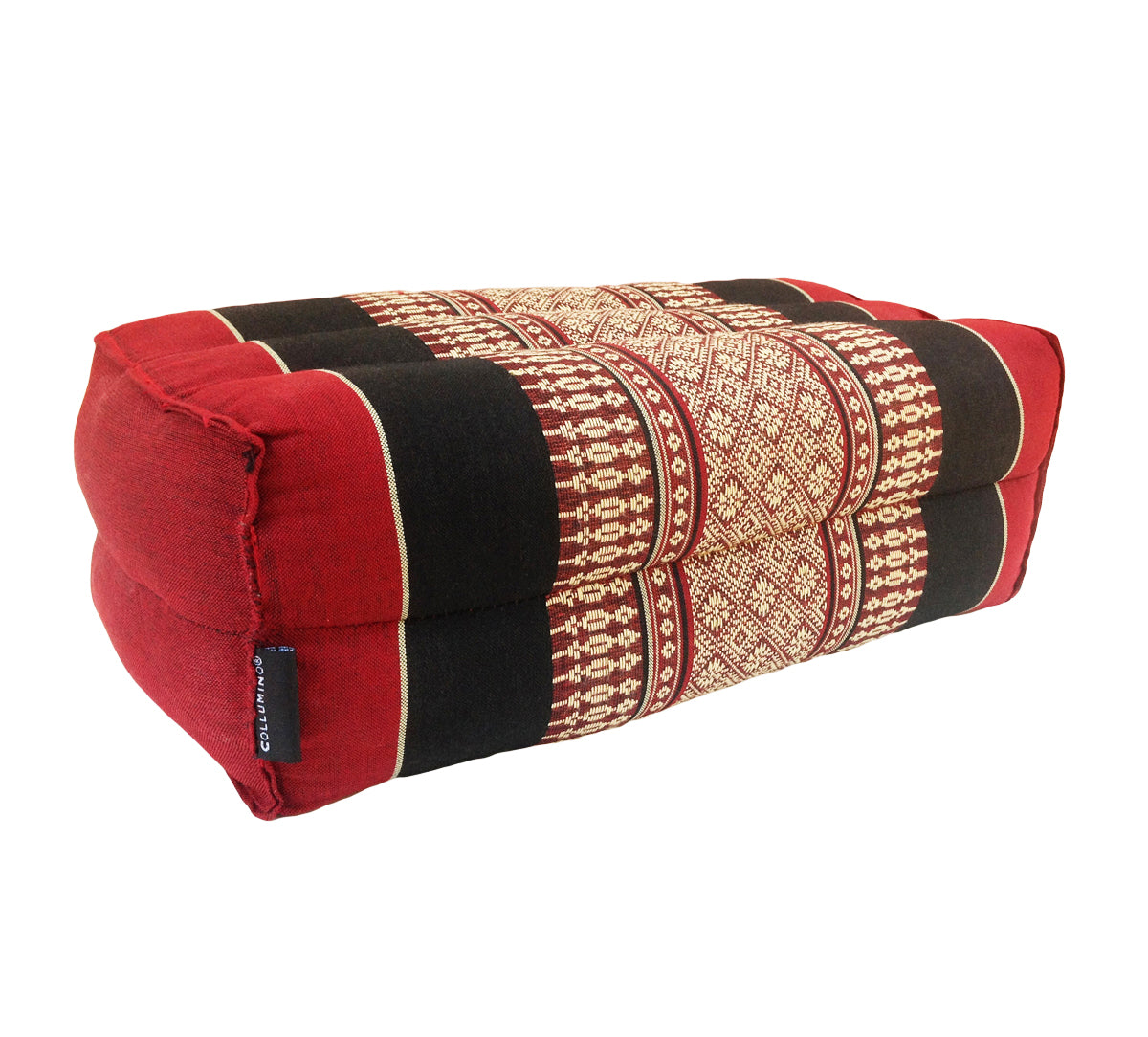 Thai Kapok Yoga & Meditation Cushion Support Block (35 × 15 × 10cm) – Natural Kapok Meditation Seat & Yoga Bolster by Collumino (Black & Red)