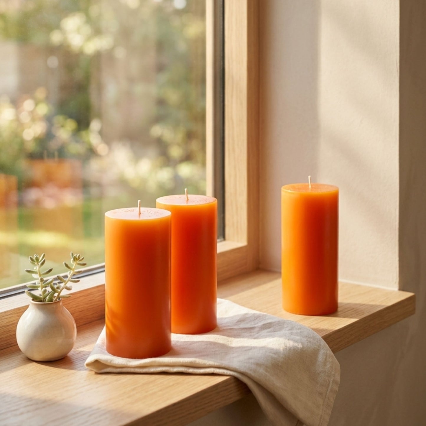 Orange Pillar Candle size 15 x 7cm, Pack of 2