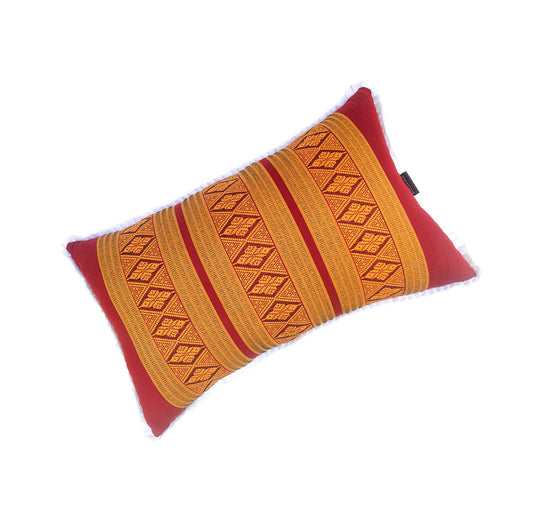 Traditional Thai Kapok Yoga & Meditation Support Pillow – Large Rectangle 45×28cm | Firm Floor Cushion for Yoga, Meditation & Massage (Copper and Burgundy)