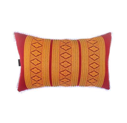 Traditional Thai Kapok Yoga & Meditation Support Pillow – Large Rectangle 45×28cm | Firm Floor Cushion for Yoga, Meditation & Massage (Copper and Burgundy)