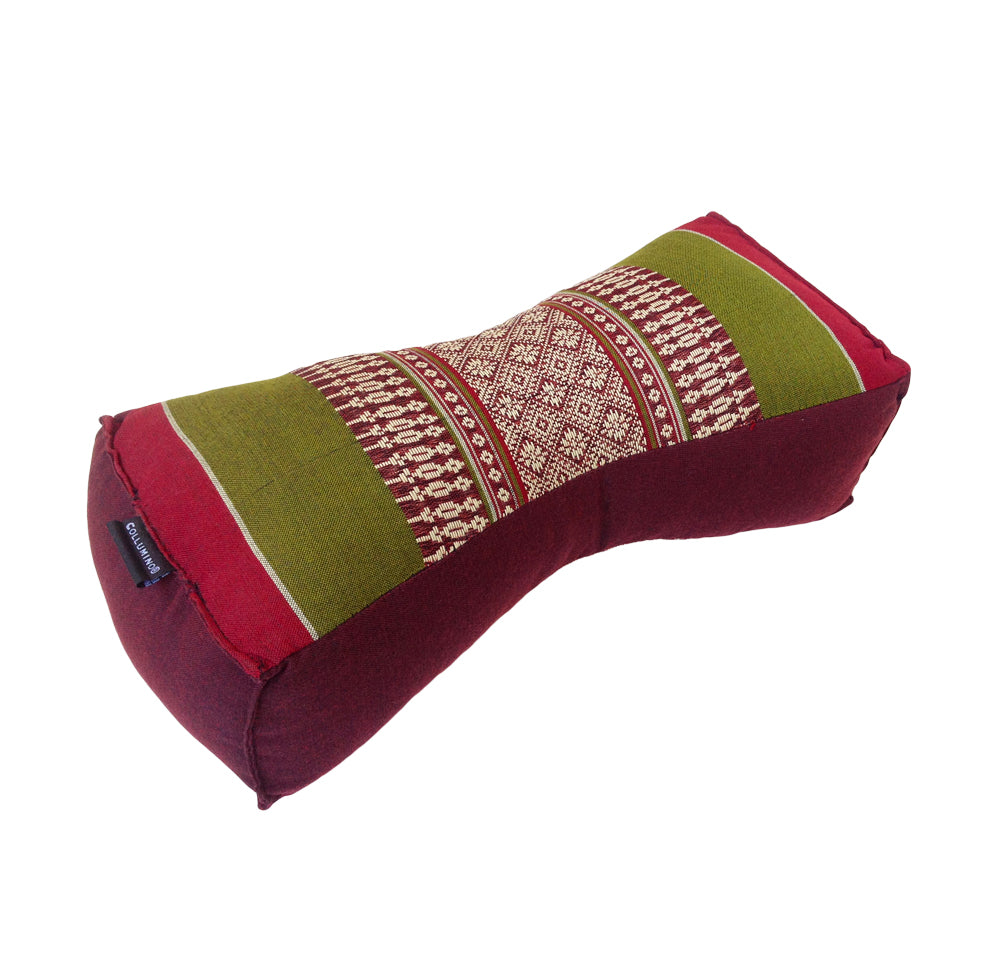 Kapok Chinese Neck Support Pillow ~ Green Burgundy