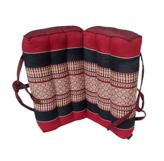 Traditional Thai Kapok Meditation Cushion for Yoga, Floor Seating & Mindfulness – Organic Foldable Yoga Cushion with Handle (Black and Red)
