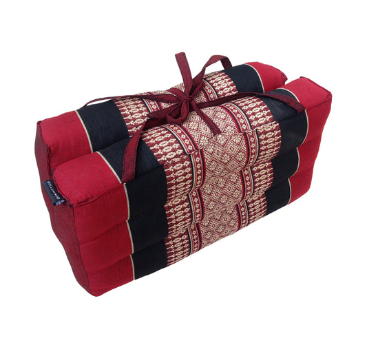 Traditional Thai Kapok Meditation Cushion for Yoga, Floor Seating & Mindfulness – Organic Foldable Yoga Cushion with Handle (Black and Red)