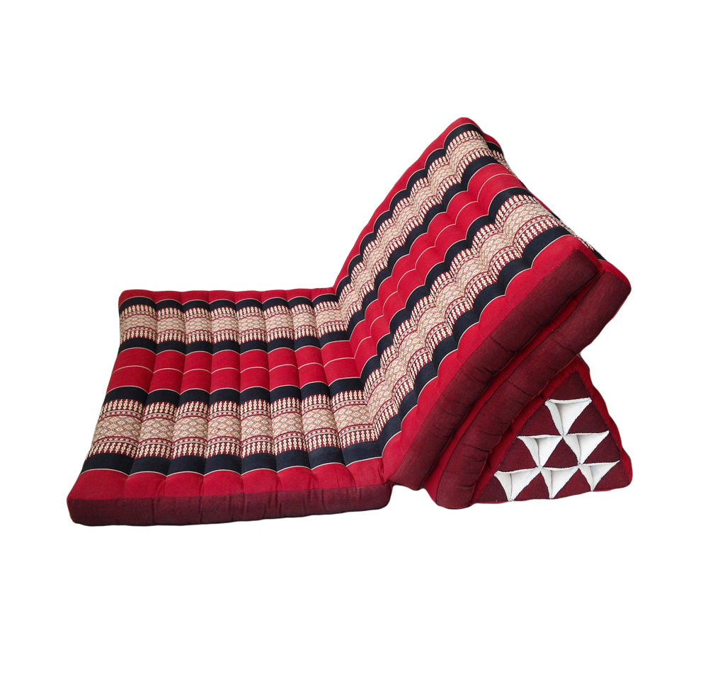 Thai Kapok Extra-Wide 3-Fold Floor Cushion Recliner Futon Set – Black & Red