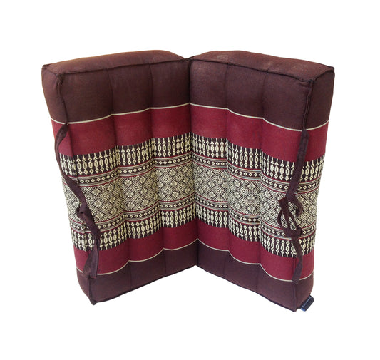 Traditional Thai Kapok Meditation Cushion for Yoga, Floor Seating & Mindfulness – Organic Foldable Yoga Cushion with Handle (Burgundy and Brown)