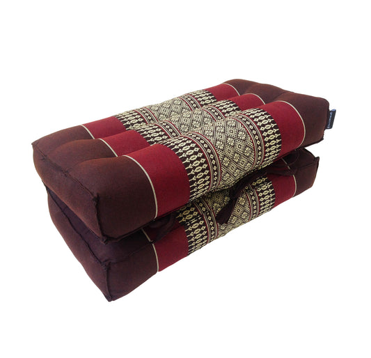 Traditional Thai Kapok Meditation Cushion for Yoga, Floor Seating & Mindfulness – Organic Foldable Yoga Cushion with Handle (Burgundy and Brown)