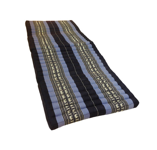 Thai Kapok Folding Floor Mattress – Single (200 × 80 cm) Natural Firm Support for Yoga, Meditation, Massage & Guest Bed, Indoor & Outdoor Use (Navy Blue with Elephants)