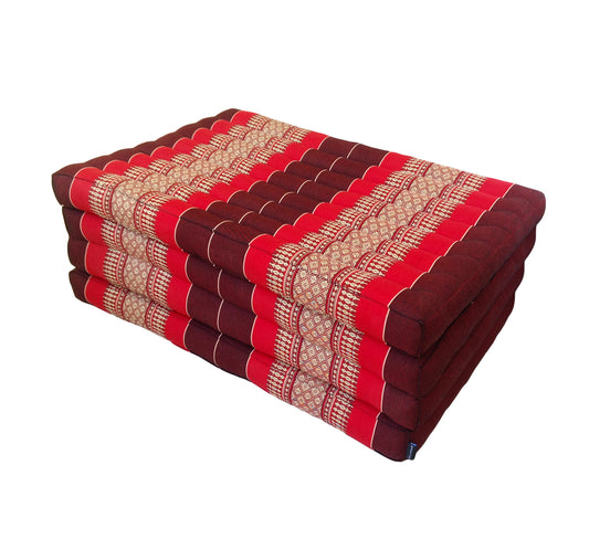 Thai Kapok Folding Floor Mattress – Single (200 × 80 cm) Natural Firm Support for Yoga, Meditation, Massage & Guest Bed, Indoor & Outdoor Use (Red and Maroon)