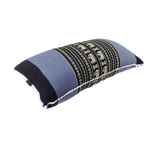 Traditional Thai Kapok Yoga & Meditation Support Pillow – Large Rectangle 45×28cm | Firm Floor Cushion for Yoga, Meditation & Massage (Navy Blue with Elephants)