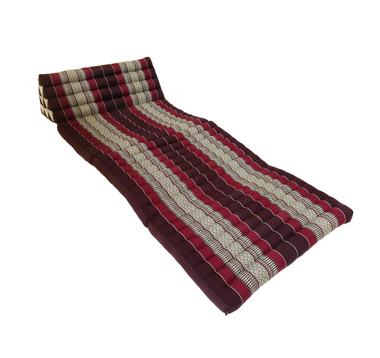 Thai Kapok Extra-Wide 3-Fold Floor Cushion Recliner Futon Set – Burgundy & Brown