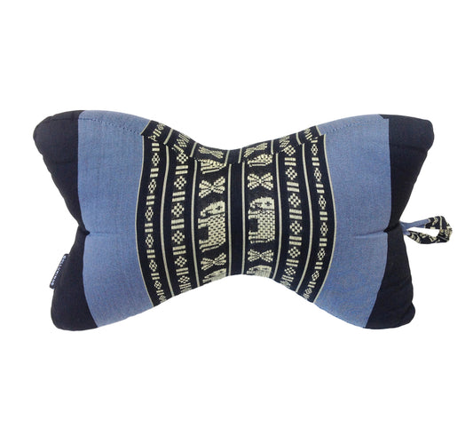 Collumino Traditional Thai Kapok Neck Support Pillow – Organic Firm Yoga & Massage Bolster Cushion (30 x 15cm) Portable Headrest & Knee Support (Navy Blue with Elephants)