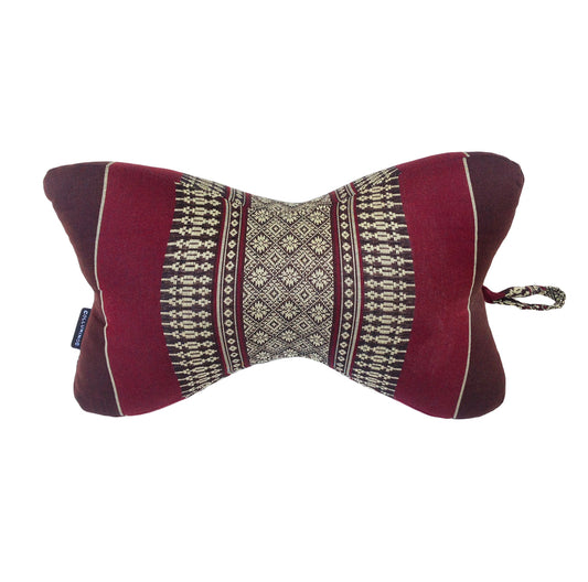 Collumino Traditional Thai Kapok Neck Support Pillow – Organic Firm Yoga & Massage Bolster Cushion (30 x 15cm) Portable Headrest & Knee Support (Burgundy and Brown)