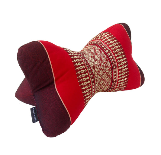 Collumino Traditional Thai Kapok Neck Support Pillow – Organic Firm Yoga & Massage Bolster Cushion (30 x 15cm) Portable Headrest & Knee Support (Red and Maroon)