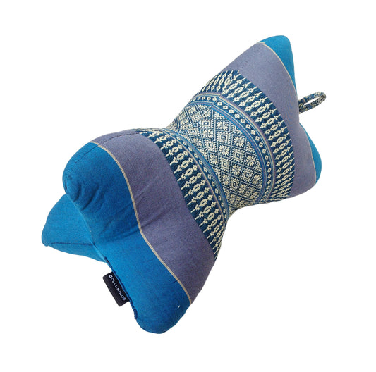 Collumino Traditional Thai Kapok Neck Support Pillow – Organic Firm Yoga & Massage Bolster Cushion (30 x 15cm) Portable Headrest & Knee Support (Blue)