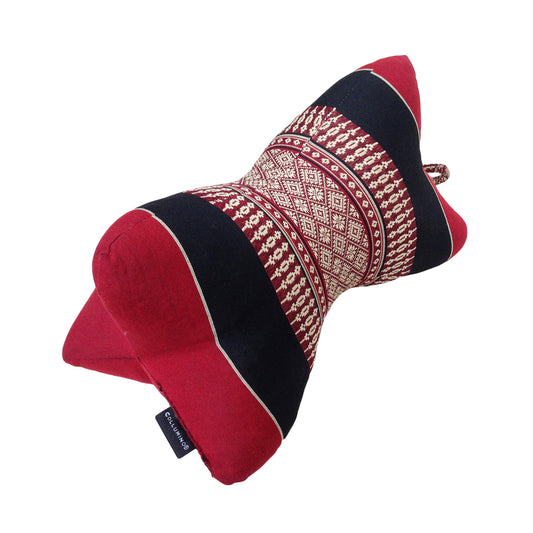 Collumino Traditional Thai Kapok Neck Support Pillow – Organic Firm Yoga & Massage Bolster Cushion (30 x 15cm) Portable Headrest & Knee Support (Black and Red)