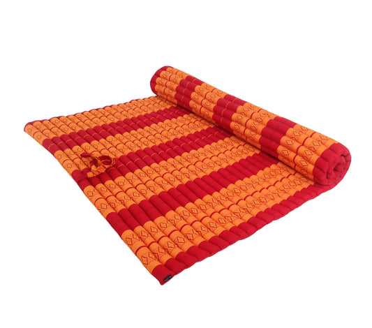 Thai Kapok XXL Roll-Up Double Mattress for Yoga or Massage, Red Orange