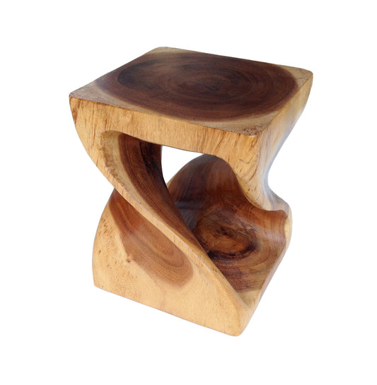 Collumino 12” (30cm) Solid Suar Wood Twist Side Table – Natural Honey Wooden End Table & Accent Stool