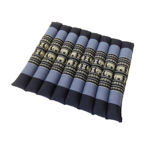 Collumino Thai Kapok Roll-Up Floor Cushion | Portable Meditation Yoga and Prayer Seat Pad 38x38cm (Navy Blue with Elephants)