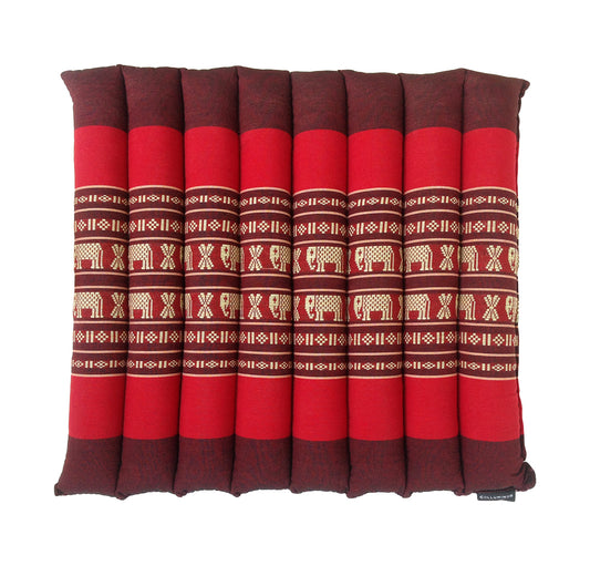 Collumino Thai Kapok Roll-Up Floor Cushion | Portable Meditation Yoga and Prayer Seat Pad 38x38cm (Red with Elephants)