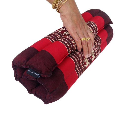 Collumino Thai Kapok Roll-Up Floor Cushion | Portable Meditation Yoga and Prayer Seat Pad 38x38cm (Red with Elephants)