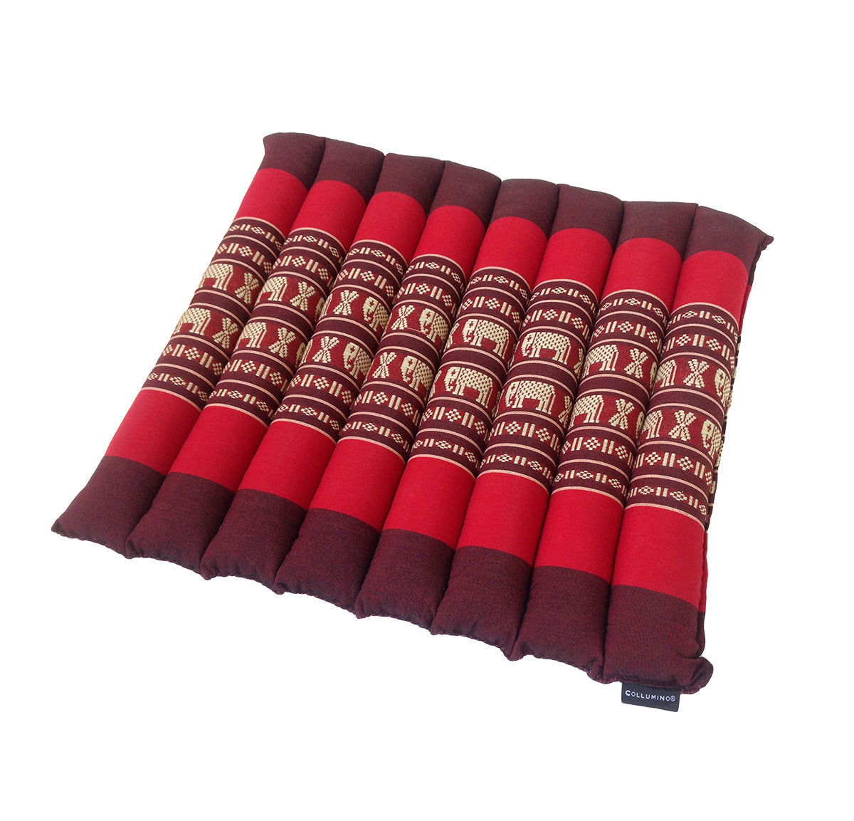 Collumino Thai Kapok Roll-Up Floor Cushion | Portable Meditation Yoga and Prayer Seat Pad 38x38cm (Red with Elephants)