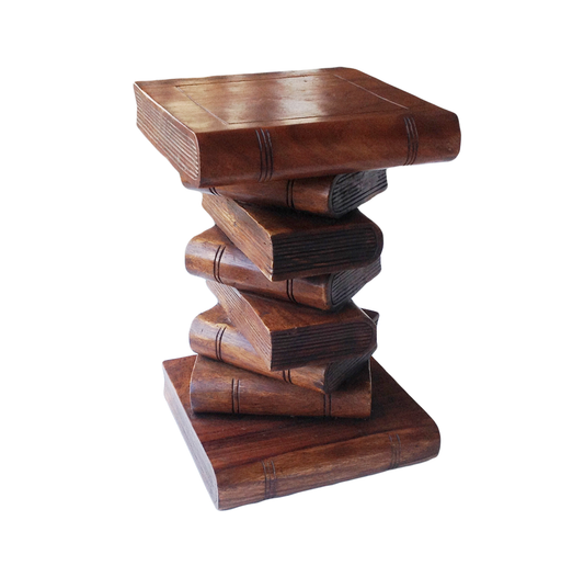 Collumino 20” (51cm) Solid Suar Wood Book Stack Side Table – Caramel Brown End Table & Accent Stool