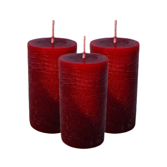 Rustic Wine Red Pillar Candles size 10cm - Pack of 3