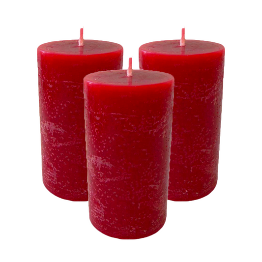 Rustic Red Pillar Candles size 10cm - Pack of 3