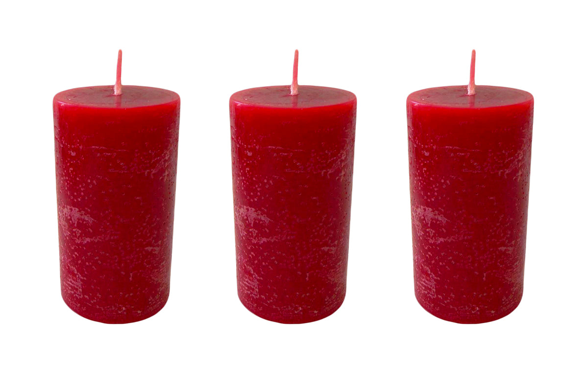 Rustic Red Pillar Candles size 10cm - Pack of 3