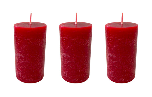 Rustic Red Pillar Candles size 10cm - Pack of 3
