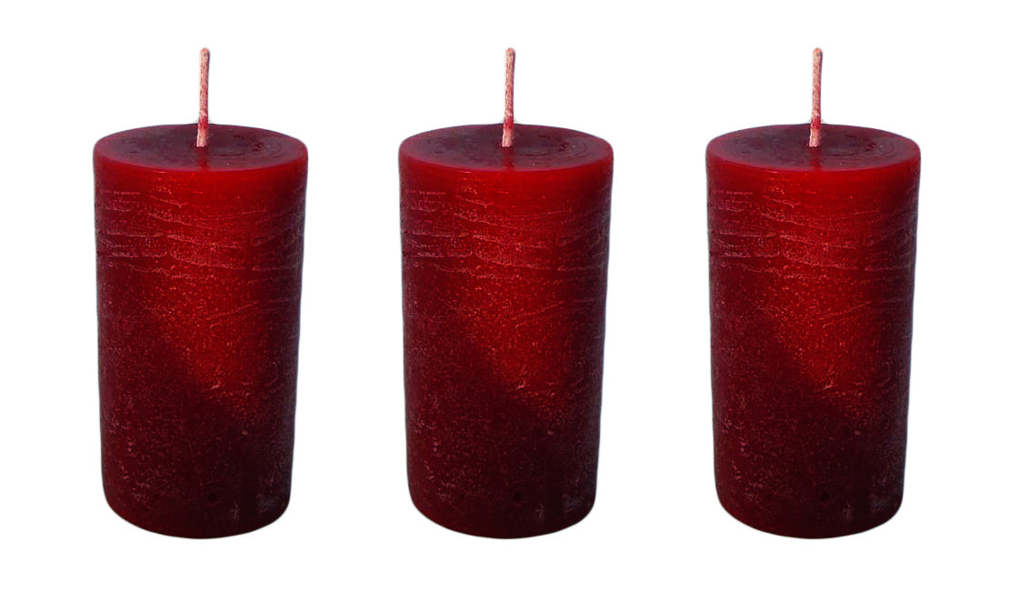 Rustic Wine Red Pillar Candles size 10cm - Pack of 3