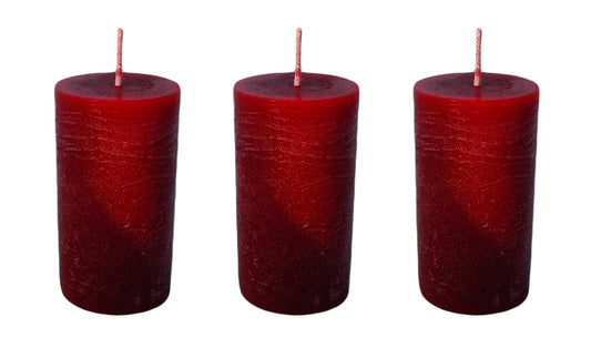 Rustic Wine Red Pillar Candles size 10cm - Pack of 3