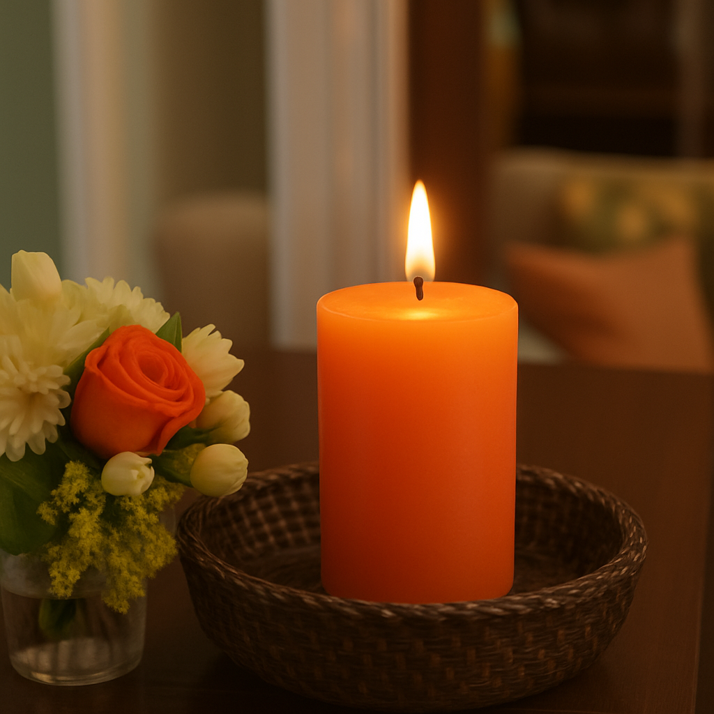 Orange Pillar Candle size 10 x 5.5cm - Pack of 2