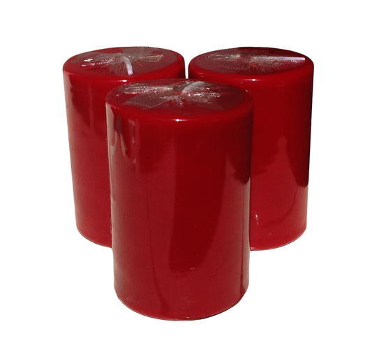 Wine Red Pillar Candle size 8 x 5.5cm - Pack of 3